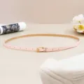 Women pink PU leather thin belt detail, elegant gold pin buckle minimalist fashion design. - 105cm / Pink