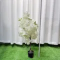Artificial white cherry blossom tree detail, potted floral decor for wedding and home. - 90cm