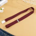Children wine red elastic belt detail shot, adjustable metal buckle kids pants strap - Burgundy