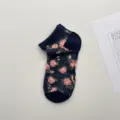 Calcetines cortos mujer algodon estampado rosas azul marino estilo vintage casual transpirable - Talla única / Azul Marino