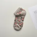 Cute floral mesh short socks for women, breathable cotton vintage rose pattern casual socks. - One Size / Khaki