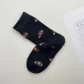 Niedliche Meerschweinchen Jacquard schwarze Damensocken, süße Baumwolle Winter Alltagskleidung. - Einheitsgröße / Schwarz