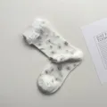 Calcetines de malla floral blanca con volantes de encaje, calcetines de algodón transpirables. - Talla única / Blanco