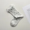 Calcetines de media pierna con malla floral japonesa, volantes de encaje y algodón. - Talla única / Gris Jaspeado Claro