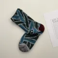 Calcetines de media pantorrilla de algodón para mujer con patrón floral geométrico, retro. - Sombra de Vid de Selva Tropical