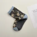 Calcetines media caña florales 3D retro color-block, algodón transpirable otoño invierno mujer. - Talla única / Gris oscuro