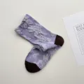 Μωβ 3D ανάγλυφες κάλτσες με λουλούδια για γυναίκες, γλυκό κορεάτικο βαμβακερό στυλ. - Ένα μέγεθος / Μωβ