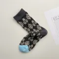 Chaussettes montantes texturées pour femmes avec motifs géométriques uniques pour l'automne. - Taille unique / Gris Café