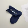 Calcetines retro coreanos con dobladillo de rombos otoño invierno lazo lindo calcetines de algodón - Talla única / Azul Marino