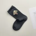 Calzini medi da donna ricamati con gatti e nuvole, calde calze in cotone per autunno e inverno. - Taglia unica / Grigio