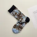 Chaussette mi-haute à relief géométrique irrégulier marron et bleu, tendance mode automne. - Taille unique / Dégradé de Café