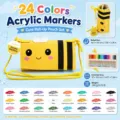 Set 24 akrylika markeria me charitomeni thiki melissa foretita stylia zografikis paidion - 24 Хρώματα Χαριτωμένο Στιλ Λουριού Μέλισσας