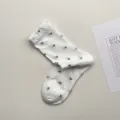 Donna calzini bianchi floreali a rete al polpaccio, stile coreano carini in cotone traspirante - Taglia unica / Bianco