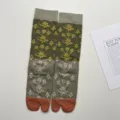 Calcetines con dedos bordados florales vintage, calcetines de media caña de algodón retro. - Talla única / Oliva Caléndula