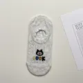 Chaussettes invisibles respirantes chat mignon de dessin animé, socquettes en coton. - Taille unique / Gris clair