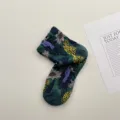 Calcetines de pantorrilla florales retro estilo pintura al óleo, algodón verde vintage - Talla única / Verde Oscuro