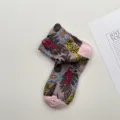 Otono invierno retro pintura al aceite floral mujer calcetines medios algodon comodo estilo - Talla única / Rosa