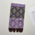 Calcetines de dedo florales vintage otoño calcetines de algodón con bloque de color retro mujer - Talla única / Glicinia Púrpura Doble Flor