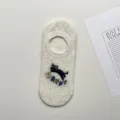 Chaussettes invisibles basses brodées de chat mignon dessin animé chaussettes de bateau en coton - Taille unique / Kaki