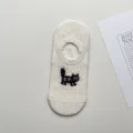 Cute cat embroidered low cut invisible boat socks with breathable mesh and bow knot design. - One Size / Light Beige