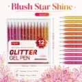 Set van 12 glitter gelstiften met transparante opbergdoos voor tekenen en knutselen. - 0.8mm / 12 Rode Kleuren