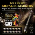12 Farben Metallic Marker Pinselstifte, Flüssigtinte Art Pens für Steinmalerei Basteln - Zwölf Farben