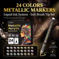 24 Farben Metallic Marker Stifte Set mit weichen Pinselspitzen für Kunsthandwerk Malerei. - Farbe 24