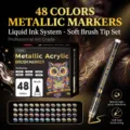 48 Farben Metallic Acryl Marker Set Pinselspitze Kuenstler Stifte fuer Stein Holz Glas Malen - 48 Farben