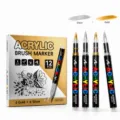 Acrylic paint marker set gold and silver colors 12 pcs box liquid ink brush tip art craft drawing - Gold and Silver (6+6 PCS)