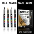 Acrylic brush markers set, 12pcs gold, silver, black, white pens for art drawing & DIY. - Mixed Colors (3+3+3+3 PCS)