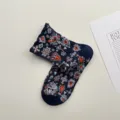 Calcetines medios algodón retro japonés corazón relieve 3D hilo plateado volante - Talla única / Azul Marino