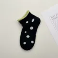 Calcetines cortos de lunares negros y verdes, bonitos calcetines con vuelta enrollada. - Talla única / Negro