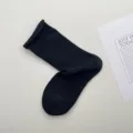 Calcetines lisos con vuelta, calcetines negros de algodón transpirables de tubo medio mujer. - Talla única / Negro