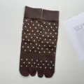 Brown polka dot split toe tabi socks, cute mid calf cotton socks for women, winter daily wear. - One Size / Light Coffee