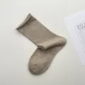 Calzini a metà polpaccio a coste cachi da donna, calzini casual traspiranti in cotone. - Taglia unica / Kaki