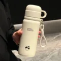 Bottiglia termica in acciaio inox dettaglio, tazza portatile a doppia bevuta con stampa carina. - Tazza Singola / Bianco 500ML (Con Coperchio CIotola E Cordino)