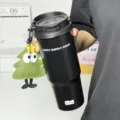 Large capacity stainless steel travel tumbler with dual-drink lid and cute pendant detail. - Dual Drink Black 800ML + Star Tree Pendant