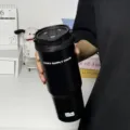 Black 40oz stainless steel tumbler with handle, straw lid, double-drink large capacity. - Cup Only / Dual Drink Black 800ML