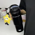 Large capacity stainless steel vacuum tumbler with handle and cute star charm for daily use. - Dual Drink Black 800ML + Star Pendant