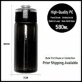 Bottiglia d'acqua in plastica minimalista da 580 ml tazza da ufficio portatile resistente - Tazza Standard / Nero 550ML