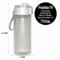 Bottiglia d'acqua in plastica trasparente da 750 ml con coperchio, cinturino e filtro per ufficio. - Bianco 750ML