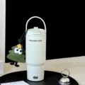Large capacity 700ml stainless steel insulated tumbler with portable handle and cute pendant - White with Pine Pendant