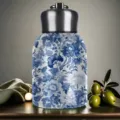 Mini thermos floreale blu e bianco tascabile portatile borraccia con coperchio - 300ml / porcellana blu e bianca