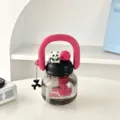 Niedliche Panda Trinkflasche mit Strohhalm und Griff, 800ml transparente Plastikbecher. - 800ml / Schwarz Panda Doppelgetränk