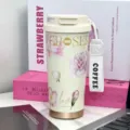 Bicchiere termico per caffè con cordino, elegante design floreale di camelia per donne. - Tazza Singola / Bianco Floreale 500ml
