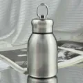 Stainless steel mini thermos bottle portable pocket cup with pull ring silver variant - 300ml / Steel Color
