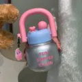 Niedliche große Plastik-Trinkflasche mit Strohhalm und Griff für den täglichen Gebrauch. - 800ml / Silberrosa