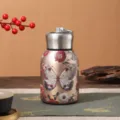 Mini chubby thermos cup, portable pocket water bottle with pull ring, Chinese style floral design. - 300ml / Streaming Gold Butterfly