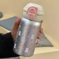 Bottiglia termica in acciaio inossidabile carina con cannuccia e motivo orsetto per uso quotidiano. - Tazza Singola / Argento 500ml