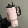 Grande bicchiere termico con manico e cannucce, elegante design rosa per uso quotidiano. - Solo Coppa / Rosa 800ML con Infusore per Tè